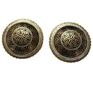 Vintage Pair Medallion Coin Gold Toned Clip on Earrings Made in Spain